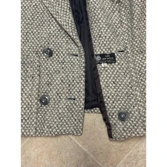 Multi Gray Wool Tweed Coat Women 5/6 Country Preppy Chunky 80s Cottage Vintage - Picture 3 of 8